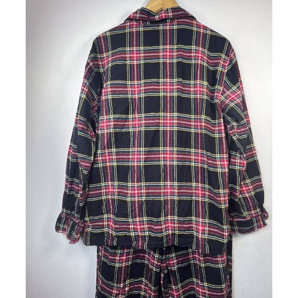 J crew Flannel Pajama Set Mens large Plaid Cotton Black red PJ button up holiday - Picture 6 of 16